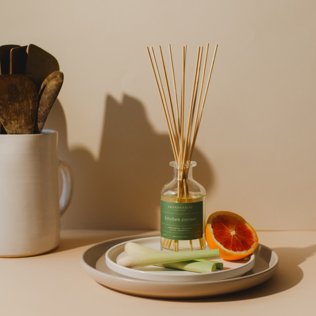 Amanda Jayne Kitchen Corner Lemongrass, Rosemary & Pink Grapefruit Diffuser, 170ml on the table