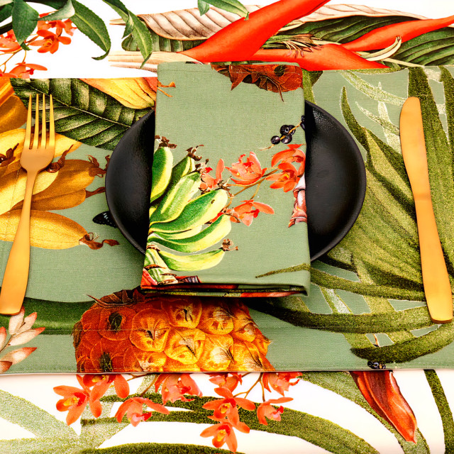 DSA Botanica Tropicana Napkins, Set of 6 - Sage on the table