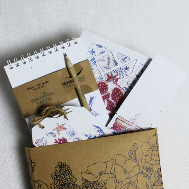 Growing Paper Moments Stationery Gift Box on the table in a packaging