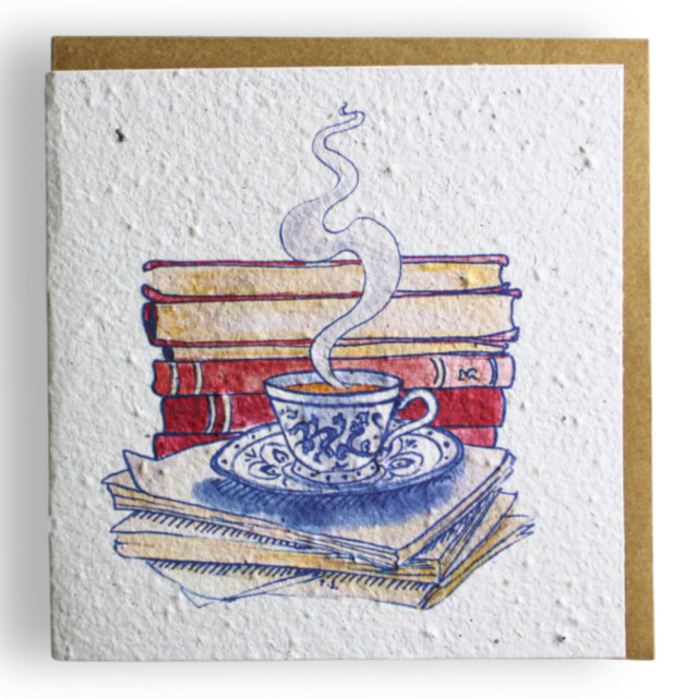 Growing Paper Coffee and Books Greeting Card