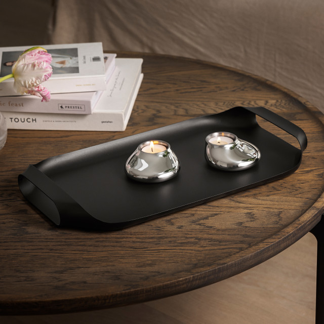 Eva Solo Serving Tray, 43cm - Black on a coffee table