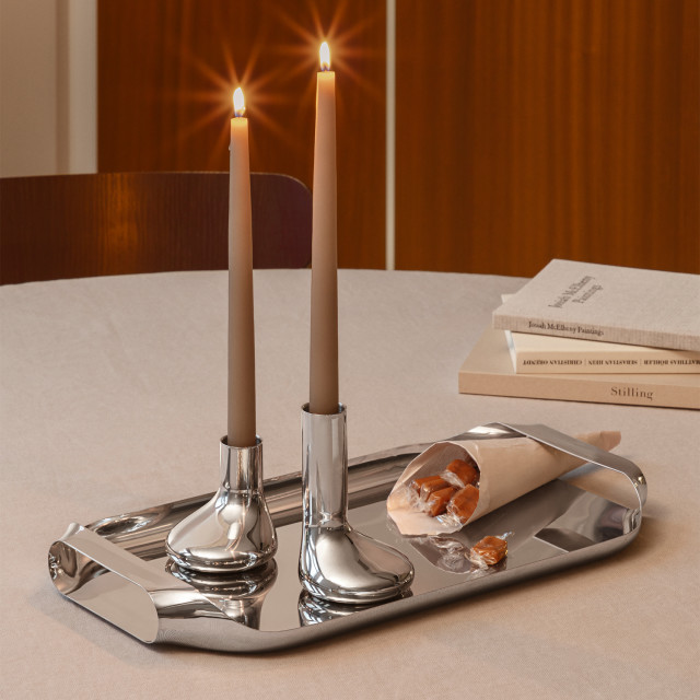 Eva Solo Serving Tray, 43cm - Steel with candles on the table