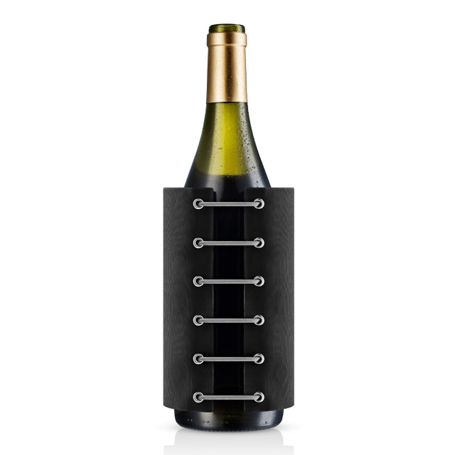Eva Solo Black StayCool Wine Cooler detail on a wine bottle