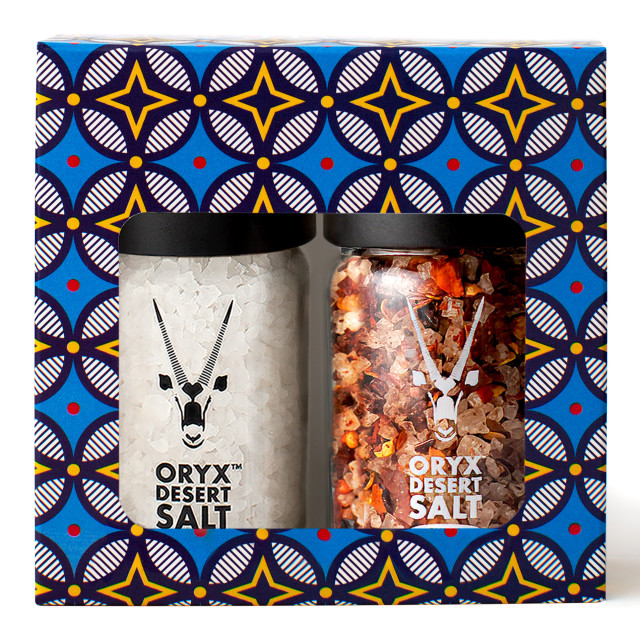 Oryx Desert Salt Desert Salt & Chilli Salt Grinders, Set of 2 packaging