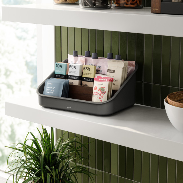 Umbra Bellwood Organiser - Black & Walnut on a shelf
