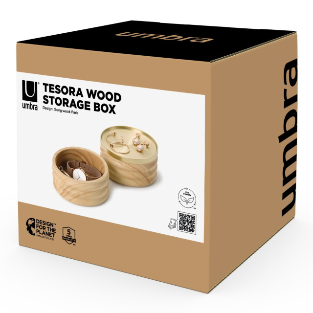 Umbra Tesora Wood Storage Box - Natural & Brass packaging
