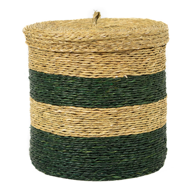 Gone Rural Lidded Storage Baskets, Set of 3 - Smoke & Green detail