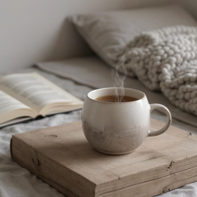 Humble & Mash Ombre Glazed Mug, 480ml - Dusty Cream with tea on the table