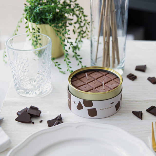 CandleCan Chocolate Bar Scented Candle on a dinner table