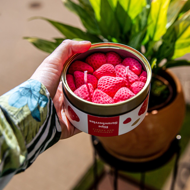 CandleCan Ripe Strawberries Scented Candle showing scale