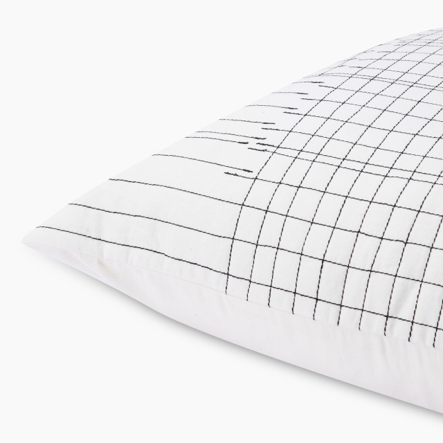 Thread Office Scratch Cotton Embroidered Scatter Cushion with Feather Blend Inner, 60cm x 60cm close up