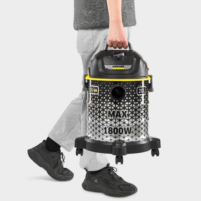 Karcher DVac 1800 Dry Vacuum Cleaner lifted up showing scale