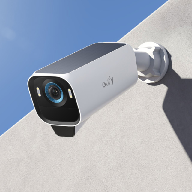Eufy S3 Pro 4K UHD Wireless Security 2 Camera Kit on a wall
