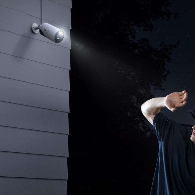 Eufy E330 4K Professional Smart Security 4-Camera Kit on a wall