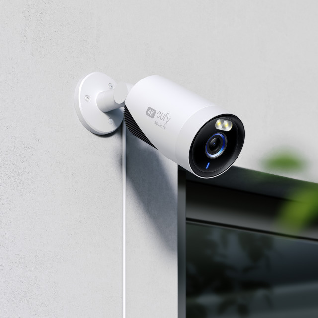 Eufy E330 4K Professional Smart Security 4-Camera Kit on a wall
