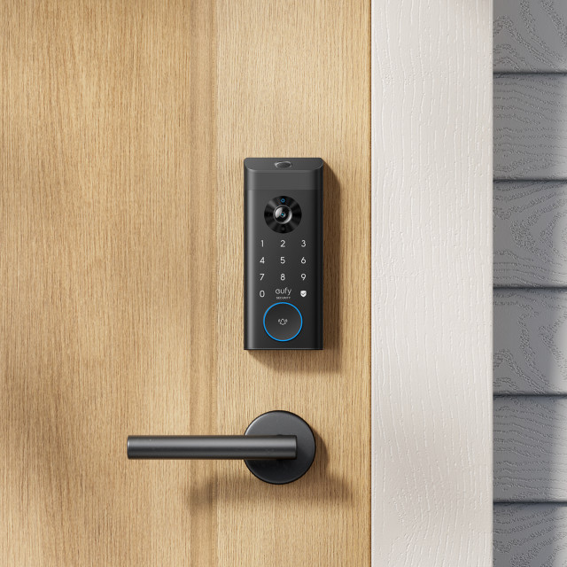 Eufy E330 Smart Security Lock with Video mounted on a door