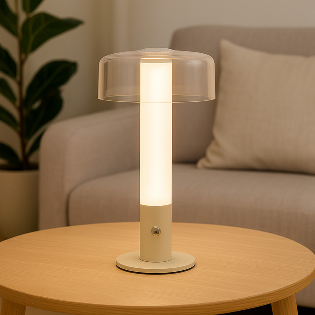 Arc & Hue Arcis Portable & Rechargeable LED Lamp - Cream on a coffee table