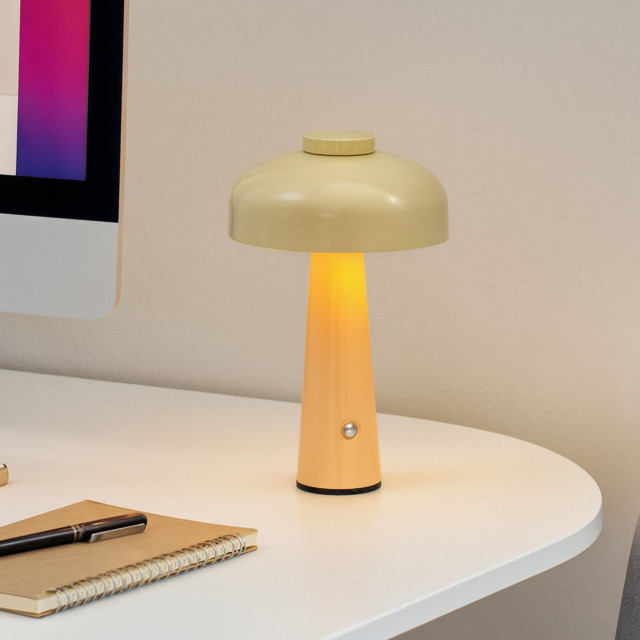 Arc & Hue Poppy Portable & Rechargeable LED Lamp - Mustard on a desk