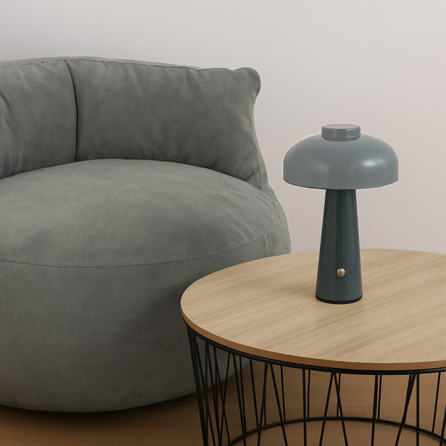 Arc & Hue Poppy Portable & Rechargeable LED Lamp - Dusty Green on a coffee table