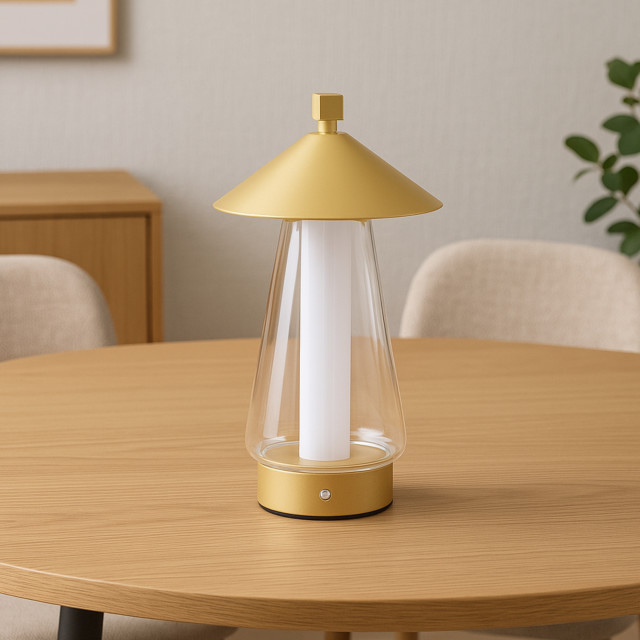 Arc & Hue Shoji Portable & Rechargeable LED Lamp - Gold on the table