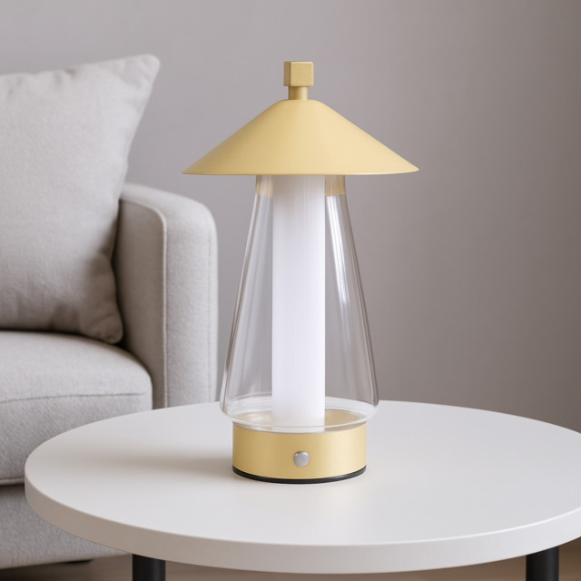 Arc & Hue Shoji Portable & Rechargeable LED Lamp - Gold on a side table