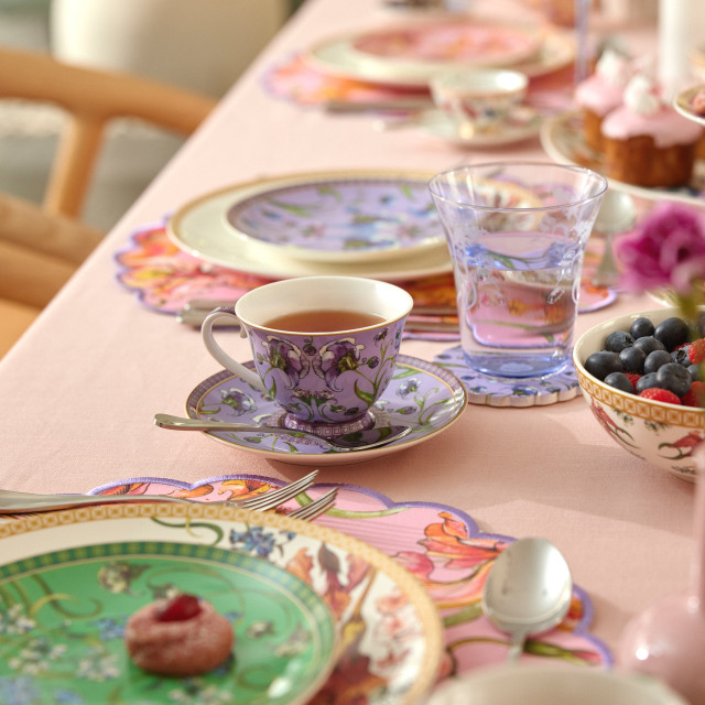 Maxwell & Williams Estelle Michaelides Mystique Tall Cups & Saucers, Set of 8 on the table