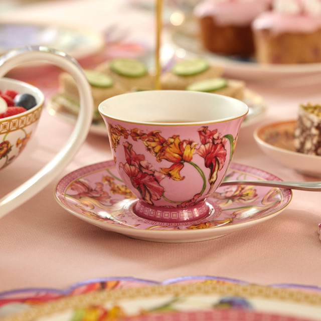 Maxwell & Williams Estelle Michaelides Mystique Tall Cups & Saucers, Set of 8 on the table