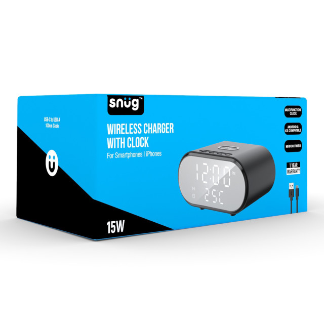 Snug Wireless Charger with Clock Stand, 15W packaging