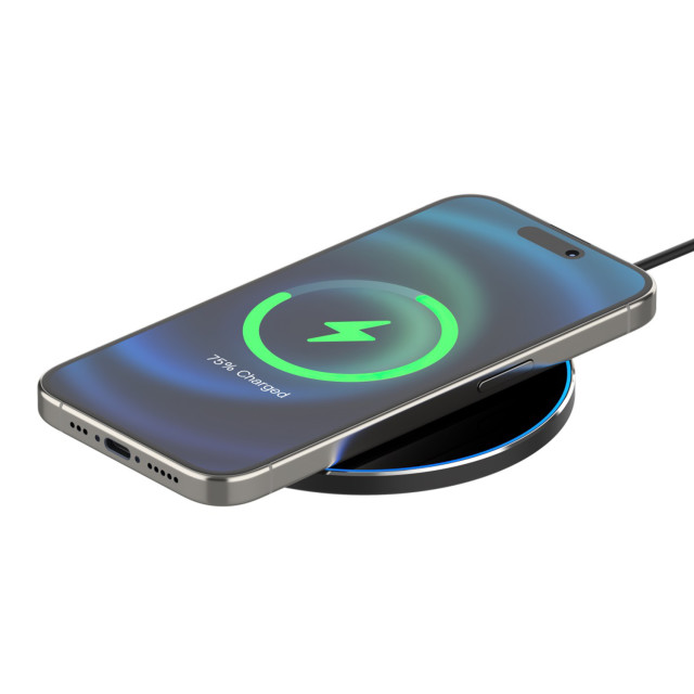 Snug Wireless Charger Pad, 15W detail with a phone charging