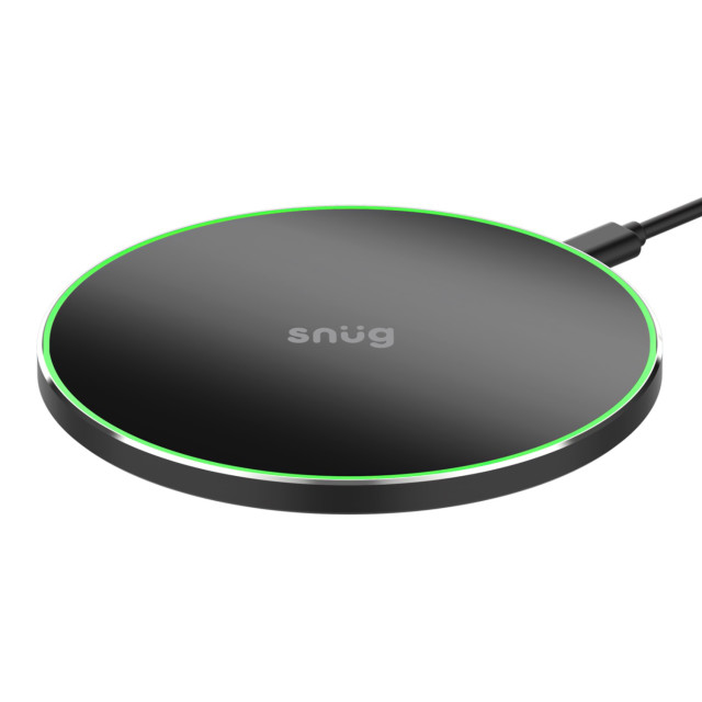 Snug Wireless Charger Pad, 15W angle with a cable