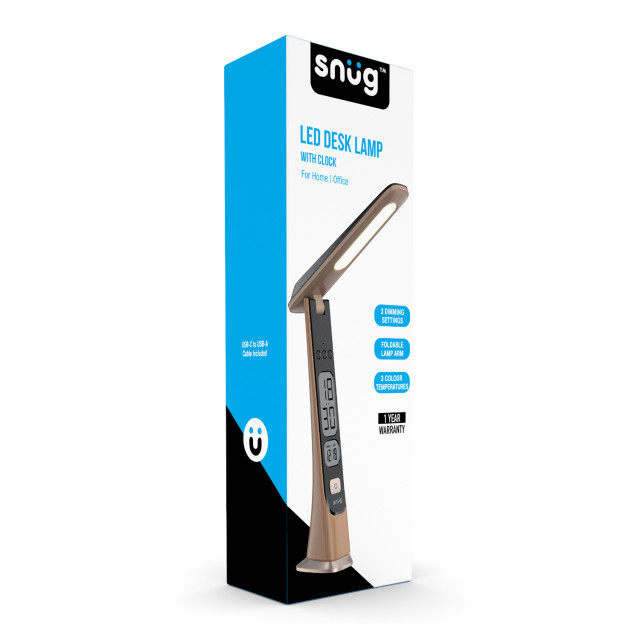 Snug Foldable LED Desk Lamp with Clock packaging