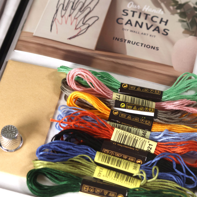 Pikkii Our Hands Stitch Canvas Kit detail of the kit