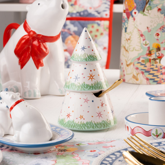 Cath Kidston Christmas Tree Condiment Pot on the table