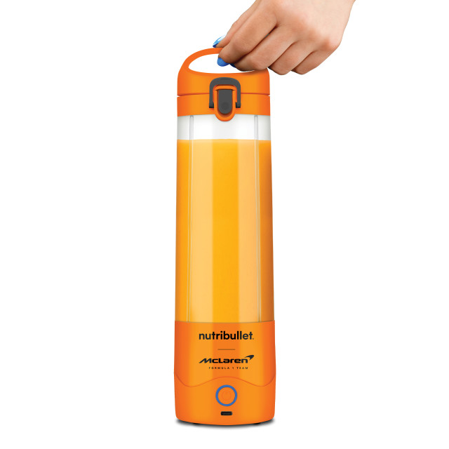 Nutribullet McLaren Limited Edition Portable Cordless Blender, 100W - Papaya handheld showing scale