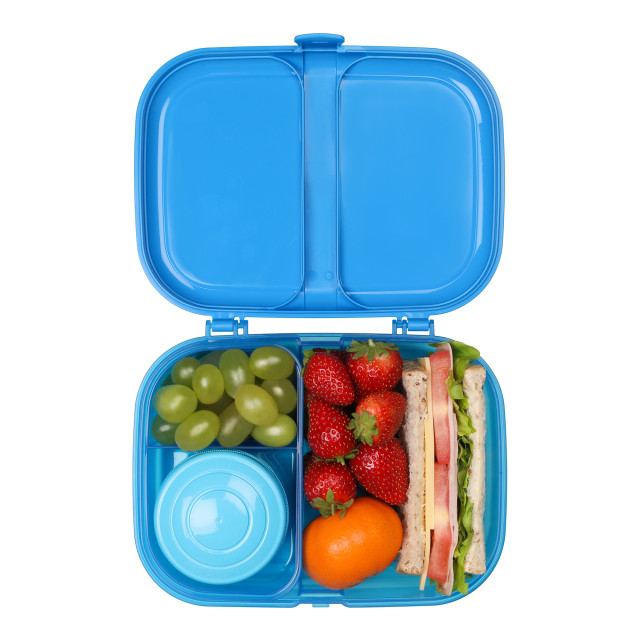 Sistema Ribbon Lunchbox with Mini Bite Box, 1.1L - Blue angle with lunch