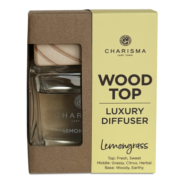 Charisma Candles Wood Top Lemongrass Luxury Diffuser, 150ml packaging
