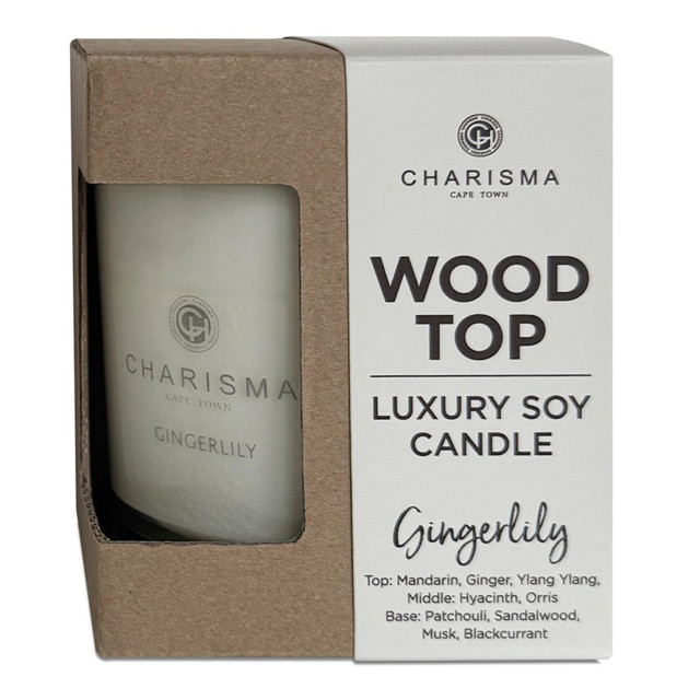 Charisma Candles Wood Top Gingerlily Luxury Soy Candle, 250ml packaging