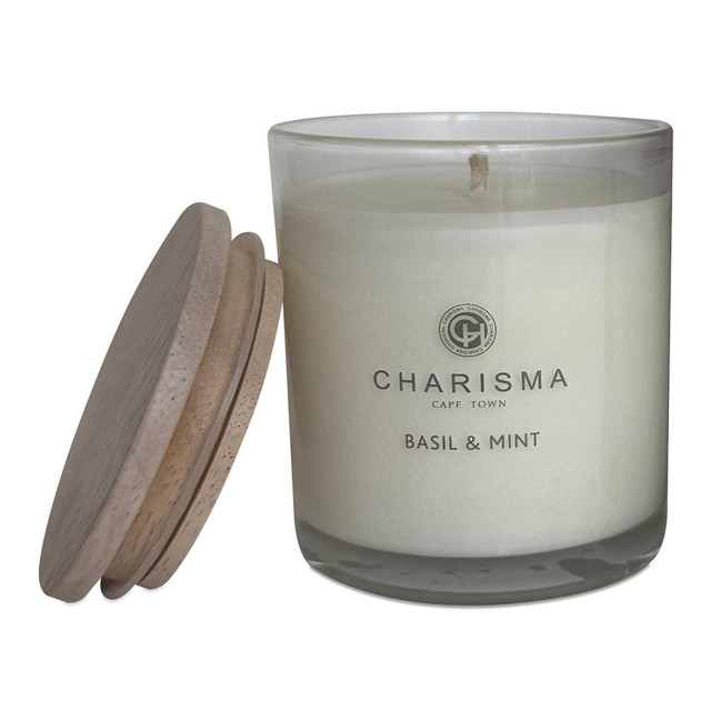 Charisma Candles Wood Top Basil & Mint Luxury Soy Candle, 250ml