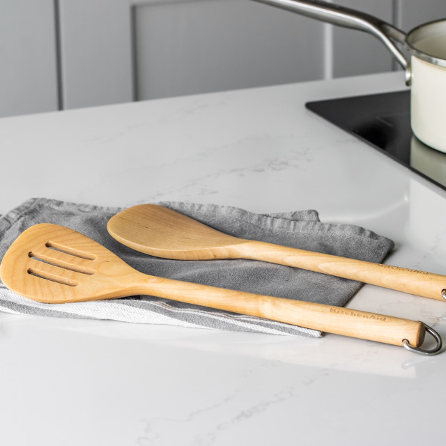 KitchenAid Birchwood Slotted Turner on the kitchen counter