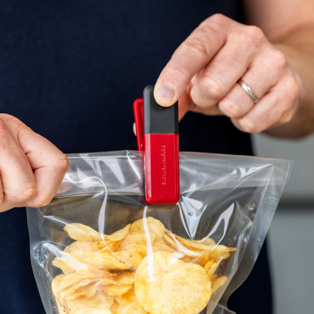 KitchenAid Kitchen Clips, Set of 4 on a packet of chips