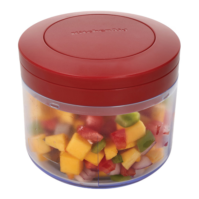 KitchenAid Hand Pull Food Chopper with peppers and onion