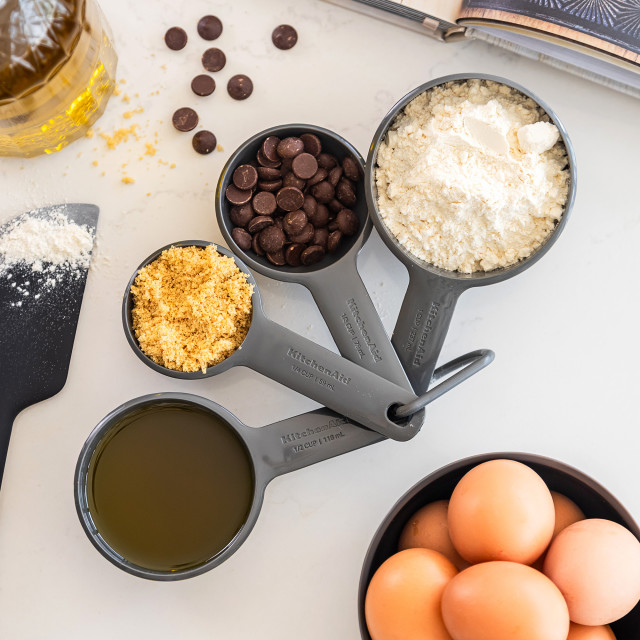 KitchenAid Measuring Cups, Set of 4 with baking ingredients