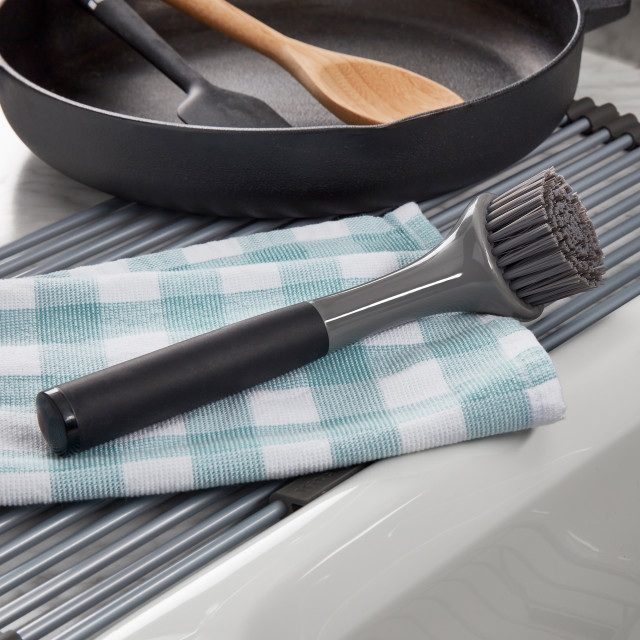 KitchenAid Cast Iron Cleaner Brush on a cloth