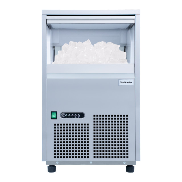 SnoMaster Plumbed-In Gourmet Ice-Maker, 26kg angle with ice