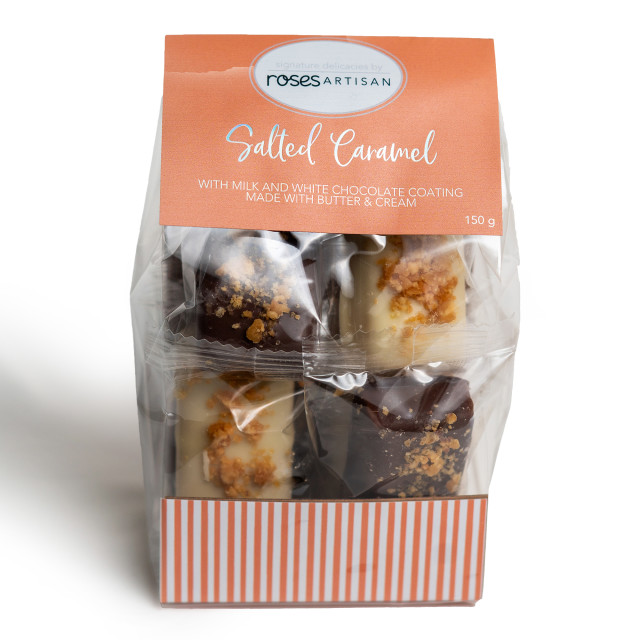 Rose's Delicacies Salted Caramel Bites with White and Milk Chocolate, 150g angle