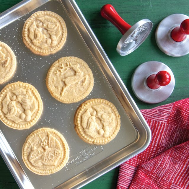 Nordic Ware Yuletide Cookie Stamps, Set of 3 with cookies