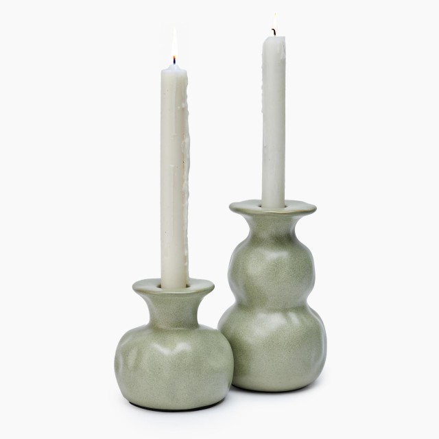 Thread Office Sage Bubble Ceramic Dinner Candle Holder - Short