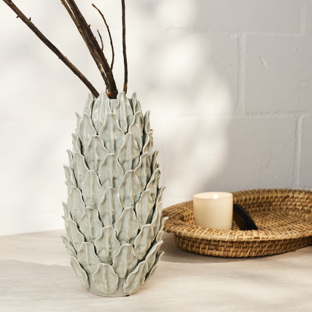 Thread Office Sea Foam Inclay Leaves Ceramic Vessel