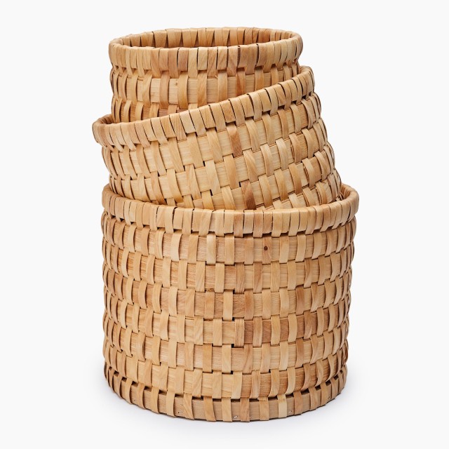 Thread Office Wood Chip Woven Basket Planters, Set of 3