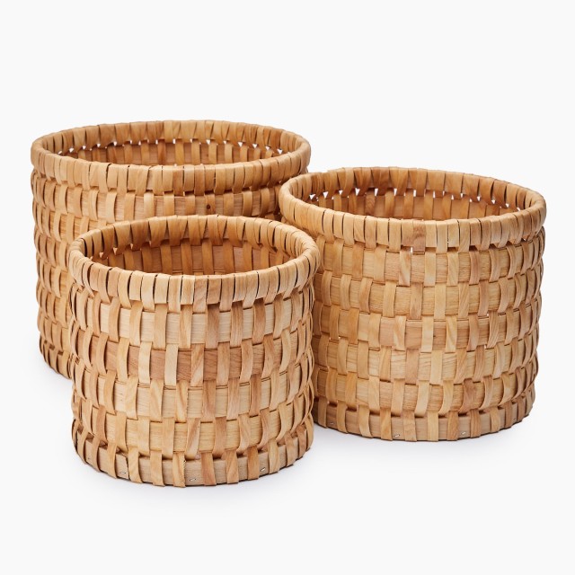 Thread Office Wood Chip Woven Basket Planters, Set of 3